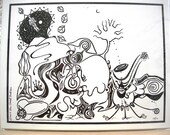 Black n White Illustration - Leaves and Moon