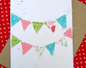 Eco friendly bunting card - cut by hand and machine stitched
