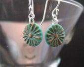 Teal and Copper Sunburst Polymer Clay Earrings
