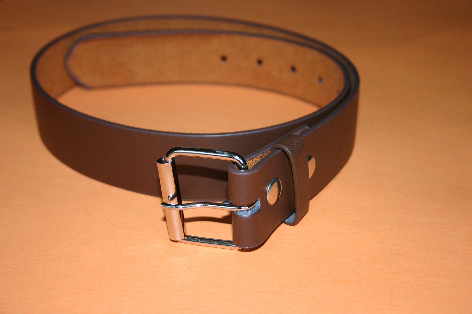 BROWN snap LEATHER BELT for interchangeable belt buckles