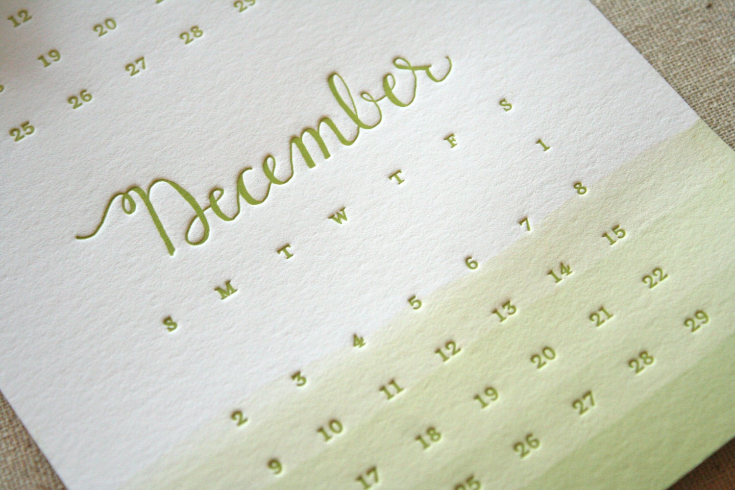 Sale - 2012 Letterpress and Dip-Dyed Calendar