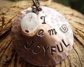 I am JOYFUL inscribed words copper moonstone pendant