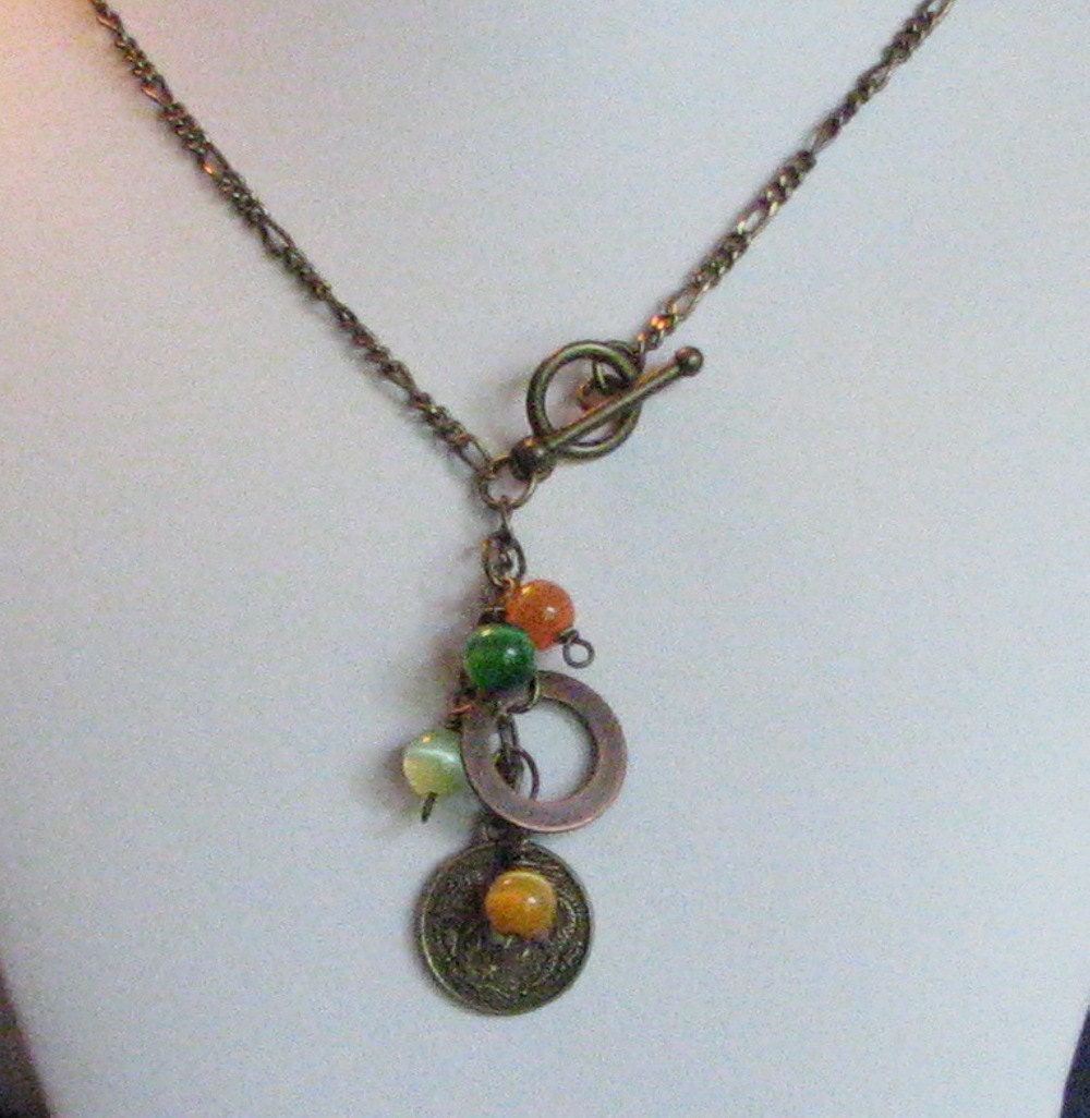 Brass Chain with Cat's Eye Dangles Plus Coin Dangle