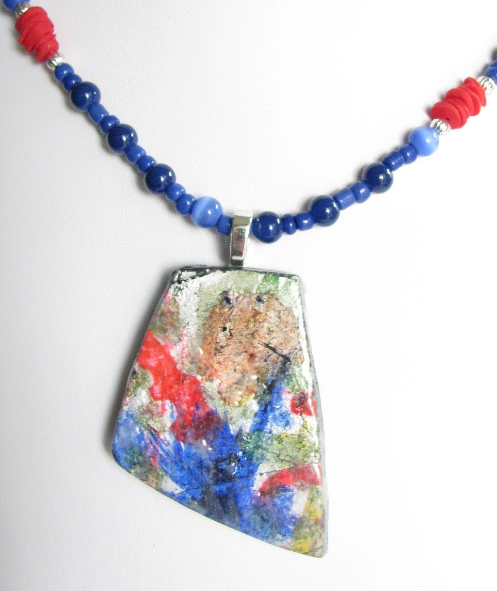 Muted Red, White and Blue Necklace