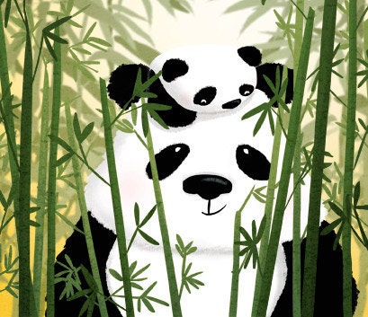 Nursery Wall Art, Baby Panda, Pandas, Panda Painting, Kids Art, Cute Animal Wall Decor - "Gentle Giant" - Art Print 13x19