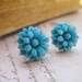 Flower cabochon earrings - Petite Aqua Chrysanthemum Mum