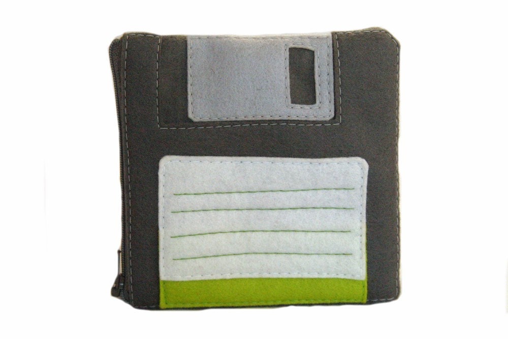 Diskette Zippered Pouch - Dark Grey Floppy Disk Zippered Case