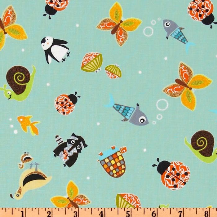 Scattered animals fabric from the Aldo to Zippy collection - light blue - FREE US SHIPPING