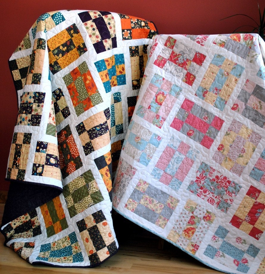 QUILT PATTERN three sizes baby to twin ...Layer Cake or Charm Packs, Tumbling Nine Patch