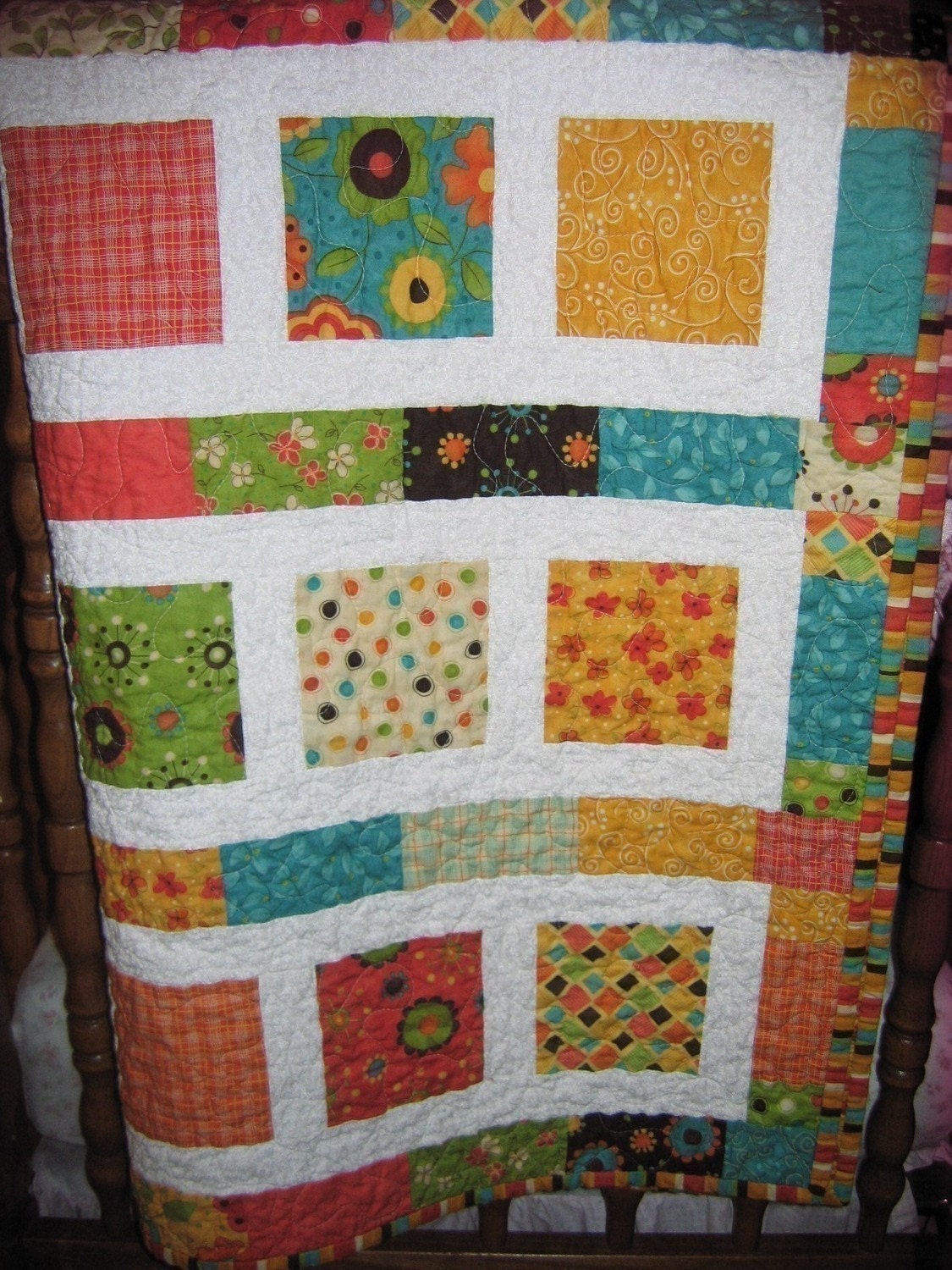 PDF Baby QUILT PATTERN....Quick and Easy...2 Charm Square Packs or Fat Quarters, Flowers in the Sunshine
