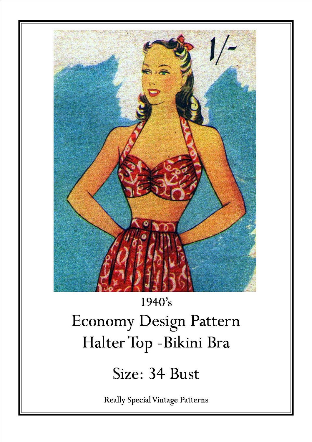 Beach Bra Halter 34" 1930/40's  Vintage Sewing Pattern PDF INSTANT Download from Pamoolah Vintage