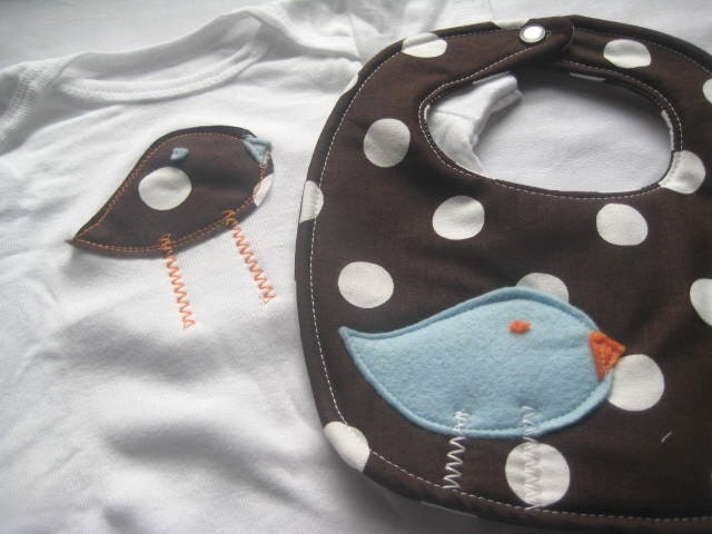 Blue Bird in the Polka Dots Bib and Bodysuit Set