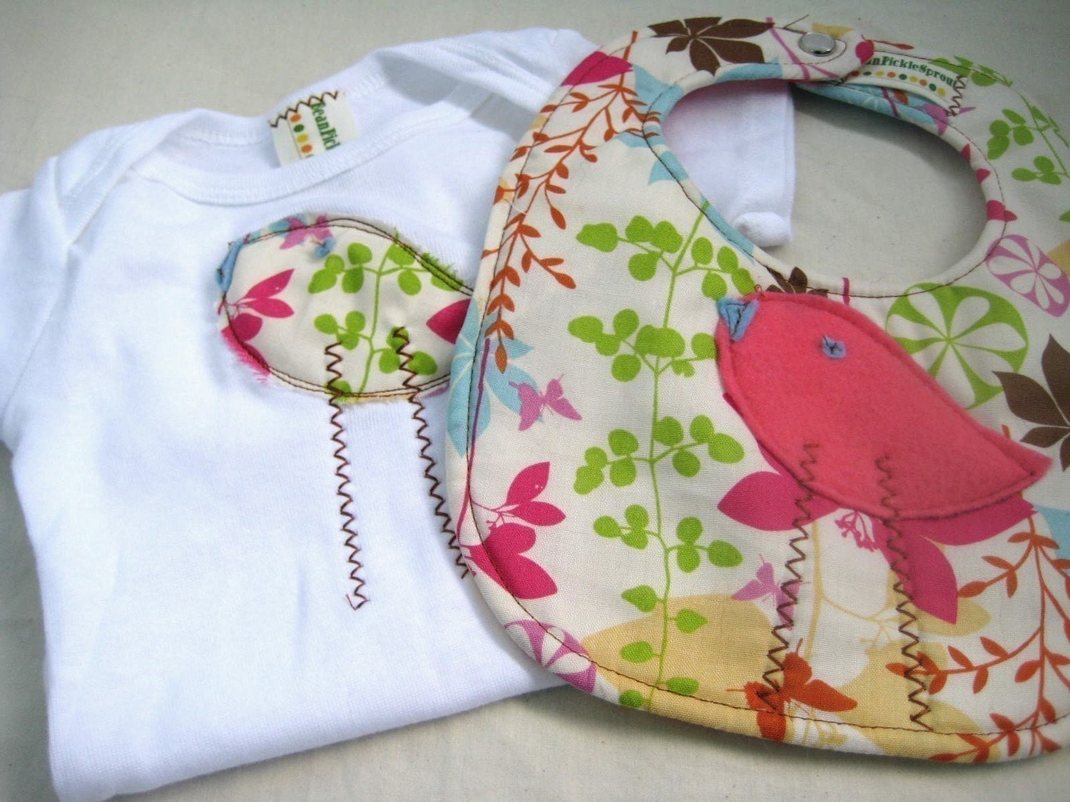 Girly Bird Bib and Onesie Set