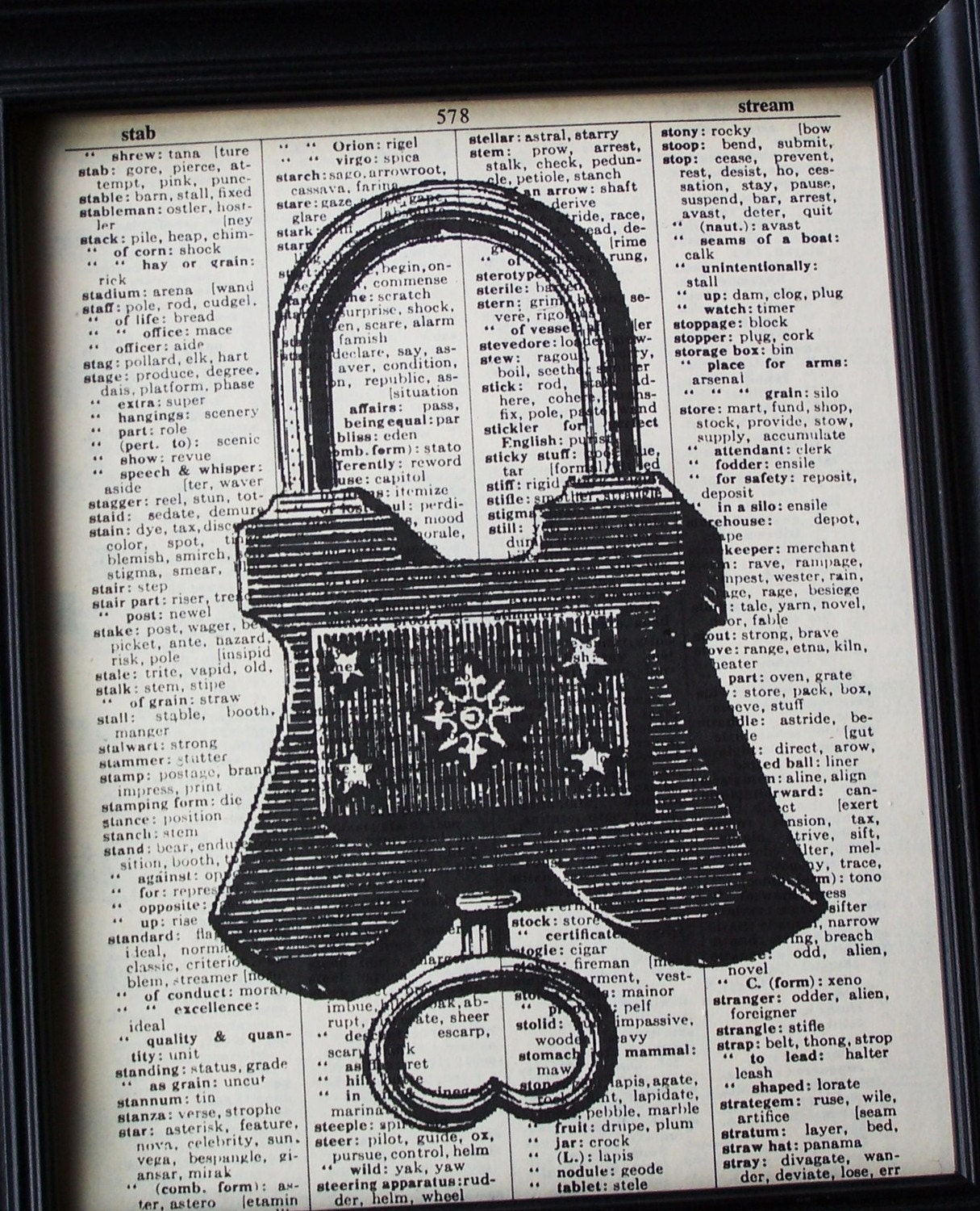 Lock, 8 X 10 Lock And Key PRINT On Vintage BOOK PAGE