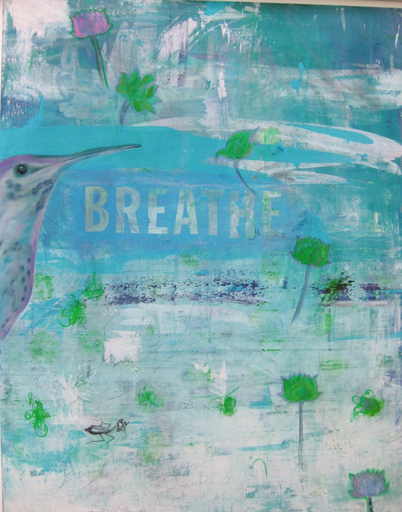 Breathe (blue) giclee print on paper contemporary spiritual abstract yoga art wall decor