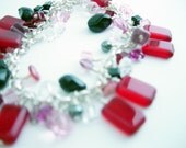 Red, Black, Pink Crystal Sterling Silver Bracelet