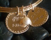 Hand Stamped Gold Filled Bangles with Nugget Charm