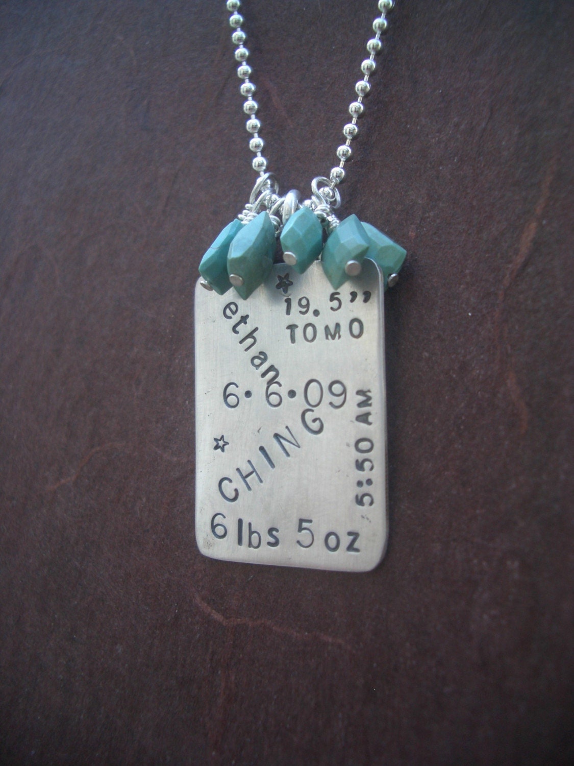 Hand Stamped Birth Announcement Necklace by donnaodesigns