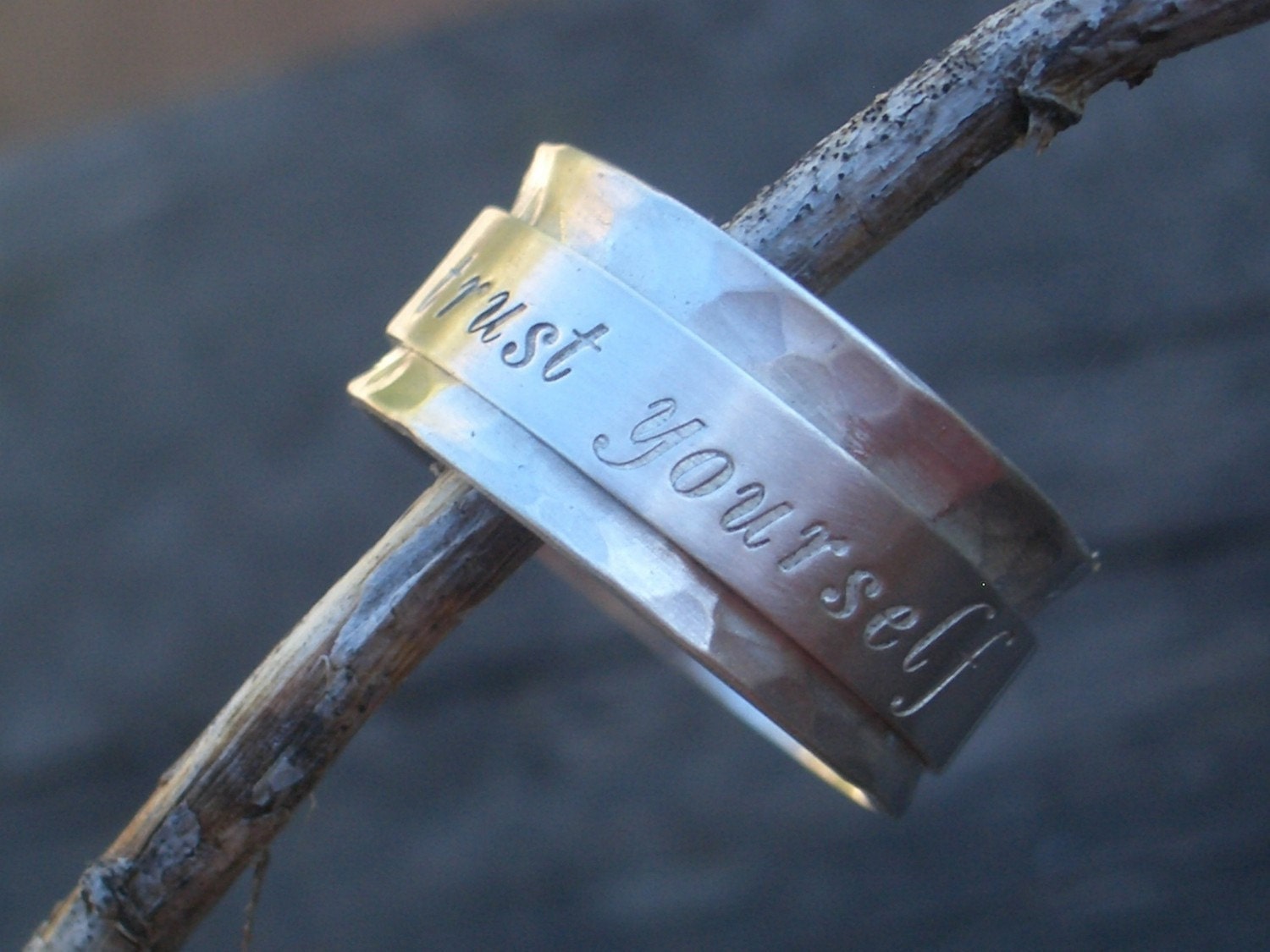 Say It On an Hand Stamped Sterling Spinner Ring