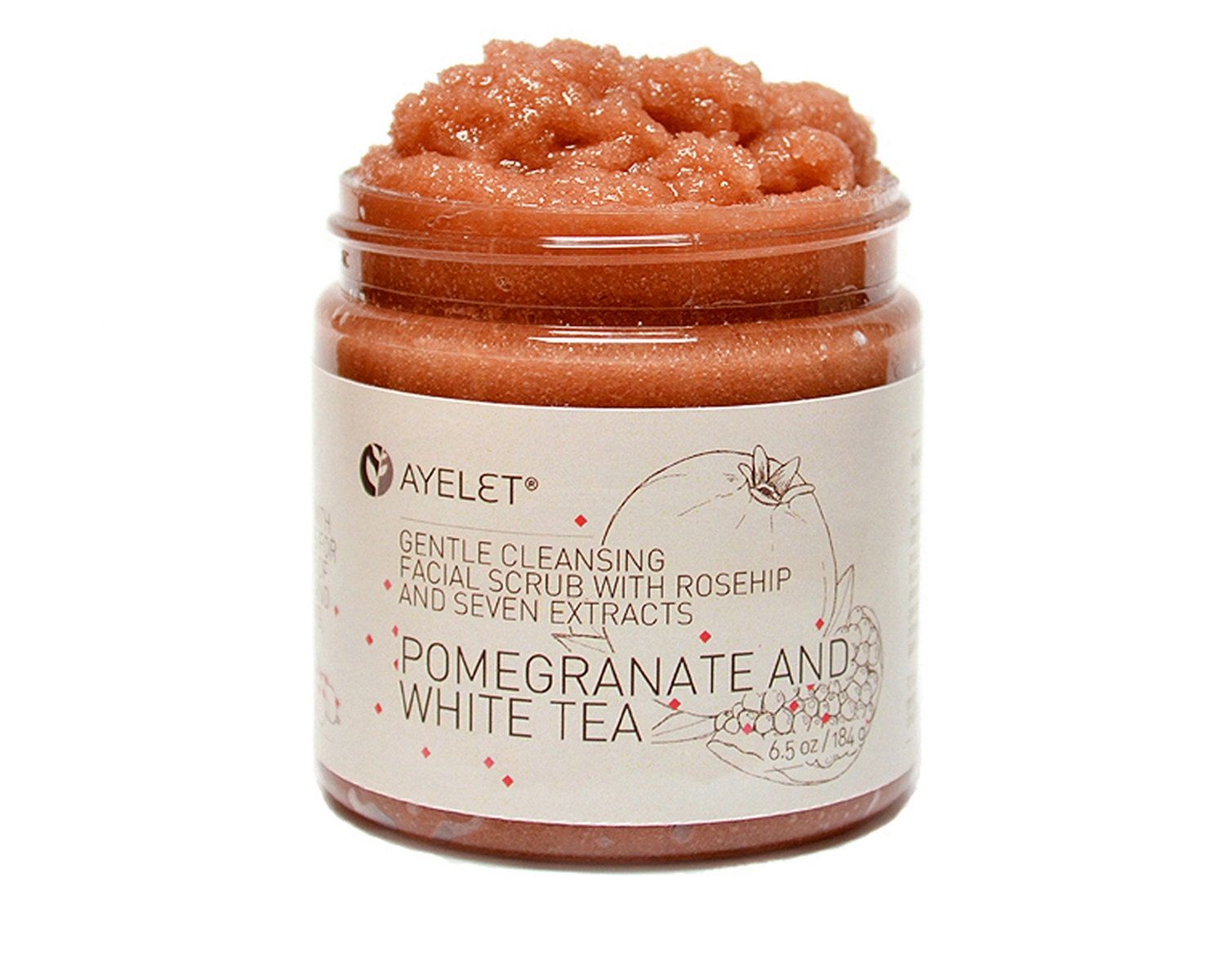 Pomegranate and White Tea - Gentle Facial Cleansing Scrub with Rosehip Avocado and Seven Extracts