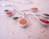 Tree Branch pendant necklace, Autumn Dew Drops, matte silver, metallic colors, copper, gold, emerald on petite matte silver chain