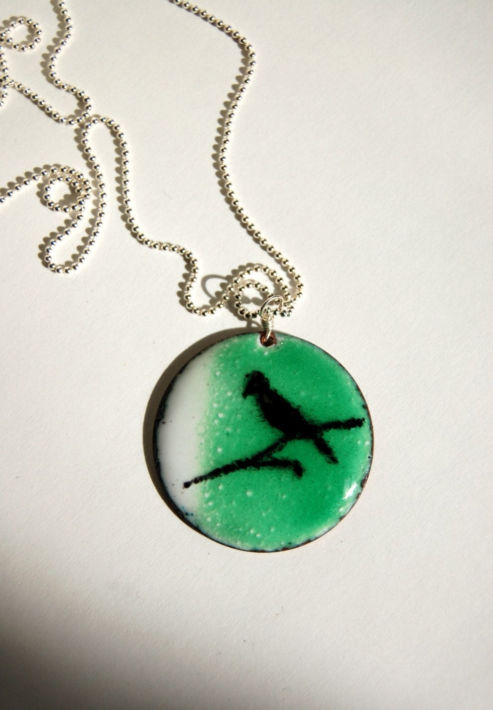 SALE - Enamel Jewelry - Black Bird Necklace