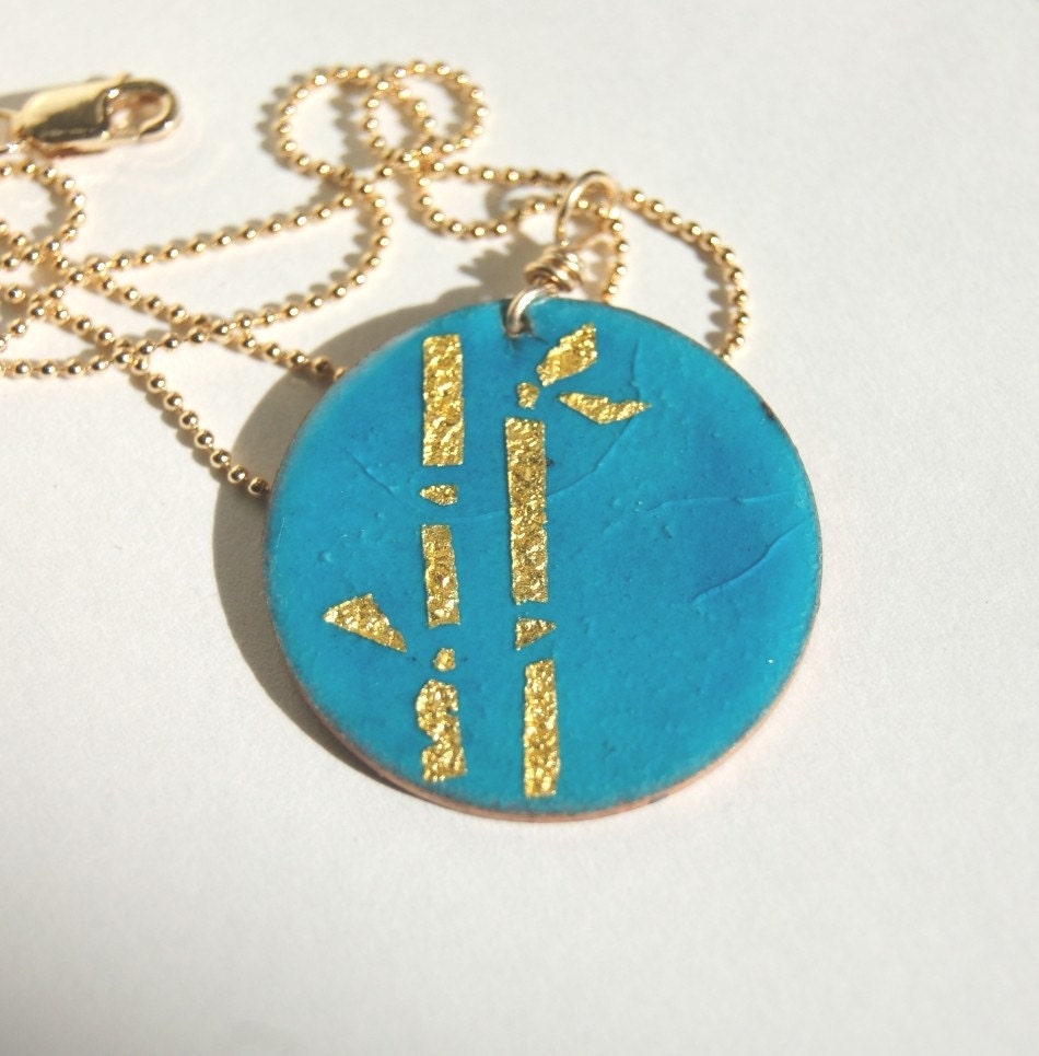 Enamel Jewelry - Gold Bamboo and Aquamarine Necklace