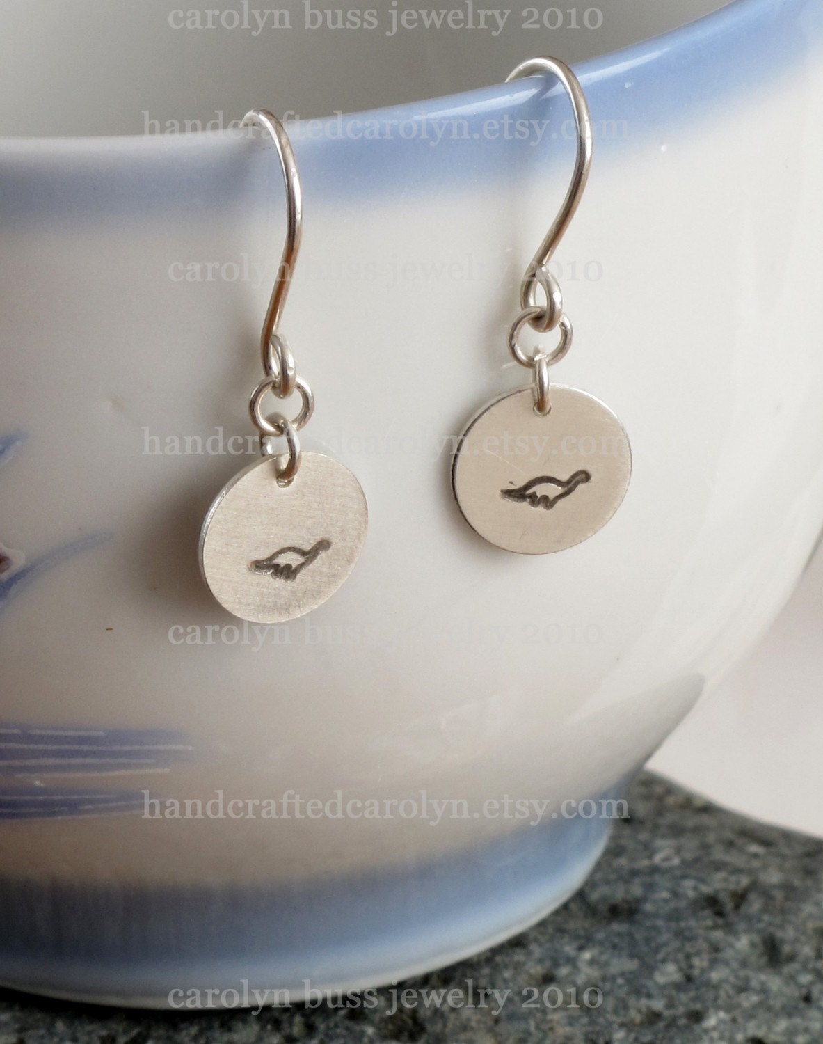 Dinosaur Stamped Earrings - Dangle Earrings -  Brontosaurus