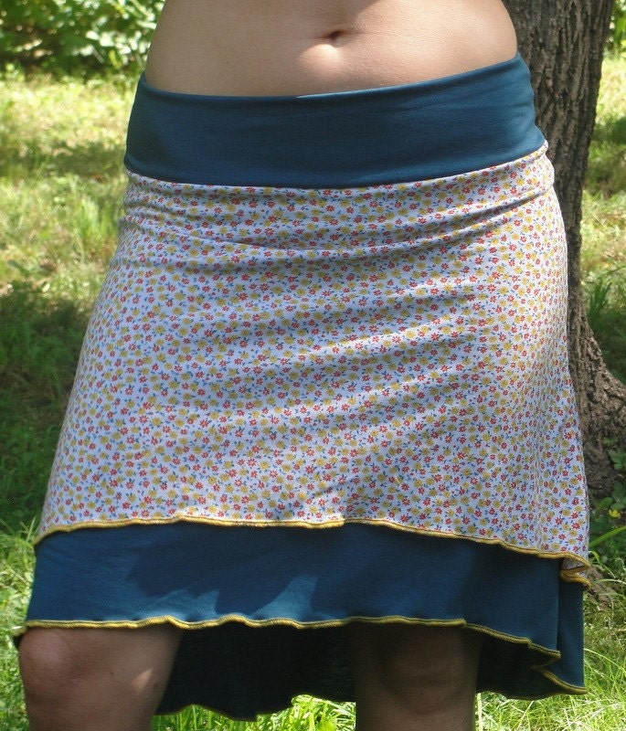 Dark Teal and Baby Flower Colette Skirt