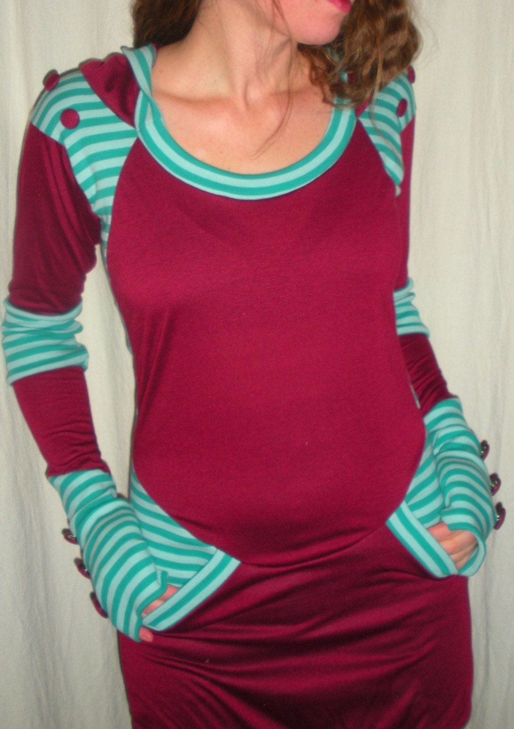 Burgundy aqua and teal long-sleeved tunic