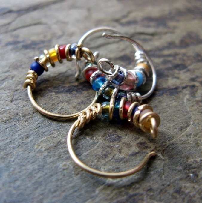 bejeweled--  sterling silver set of two hoops-- mix or match-- handmade by thebeadedlily on etsy