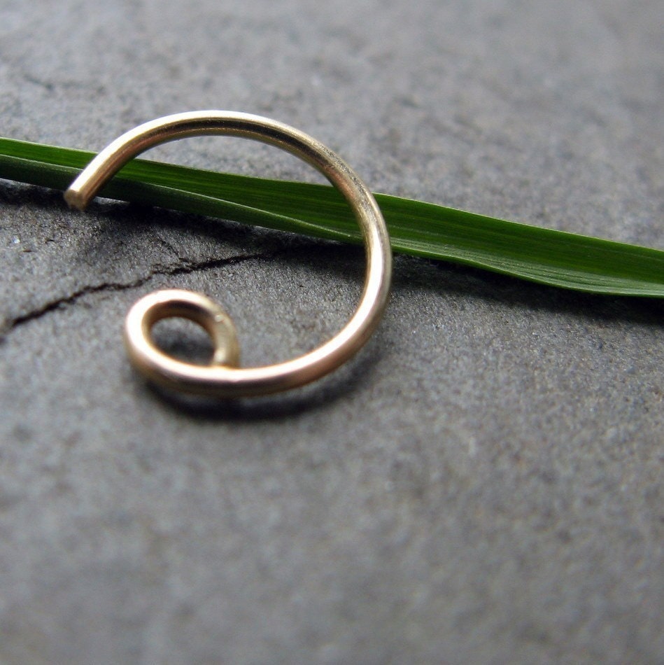 22g 18k gold nose ring, solid yellow gold-- primitive series-- fore, handmade by thebeadedily on etsy