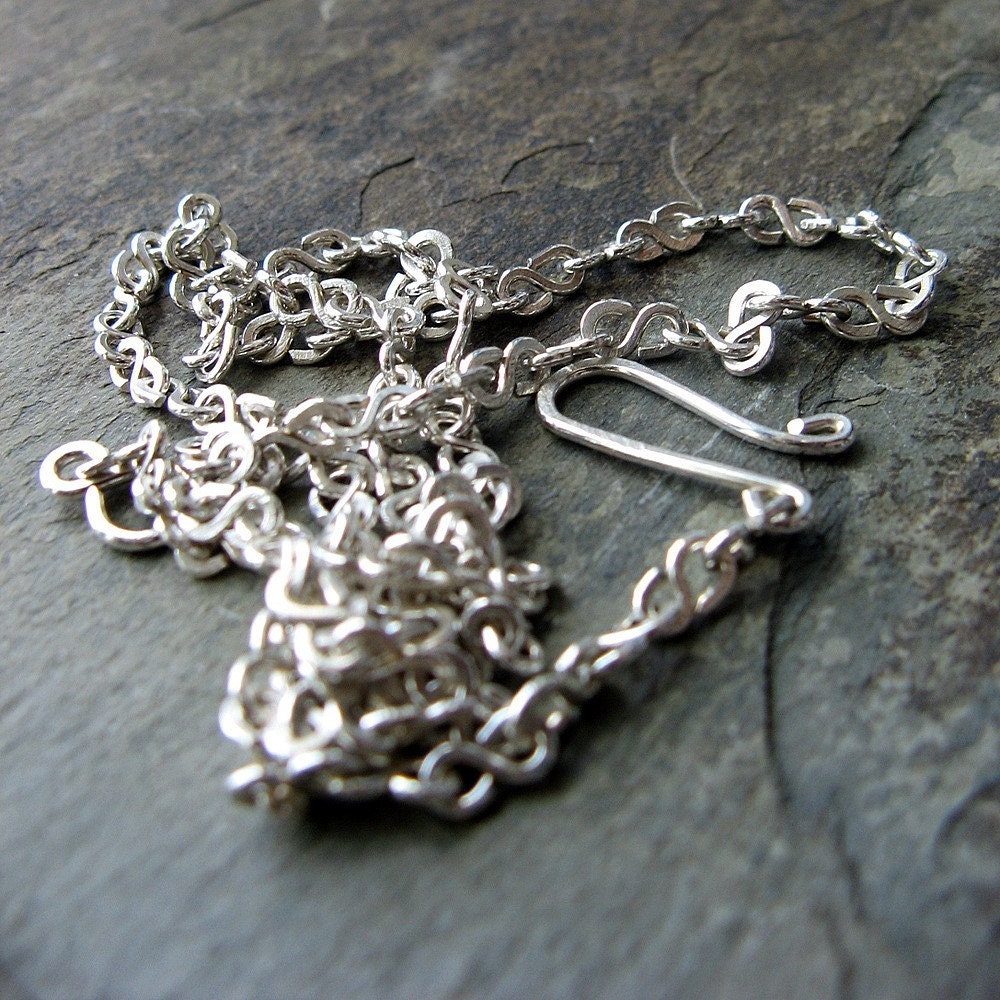 sterling silver chain necklace, recycled metal-- primitive series-- water, handmade by thebeadedlily on etsy