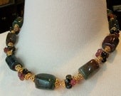 Tourmaline Smooth Nuggets Clusters Gold Vermeil Necklace