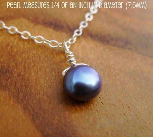 Extra Tiny Freshwater Pearl Necklace- Black Blue Very Small Pearl with Sterling Silver Dainty Chain and Secure Spring Clasp