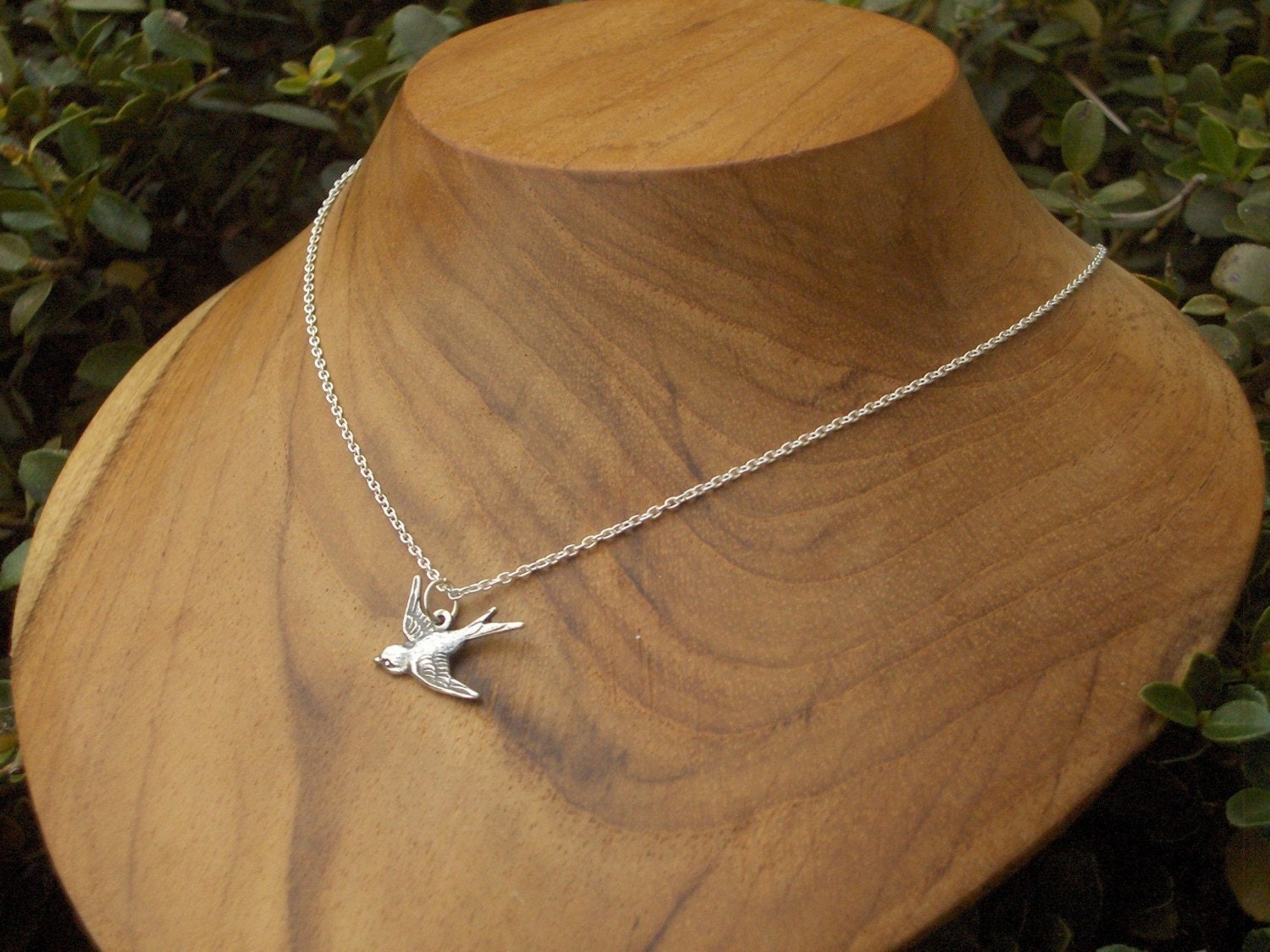 Silver Simple Sparrow Necklace- Pretty Sterling Silver over Brass Bird Classic Pendant on Dainty Sterling Silver Chain with Secure Clasp