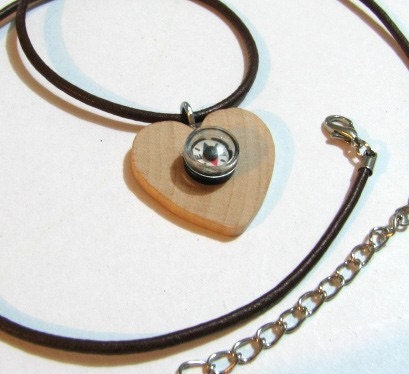 Wood compass heart necklace