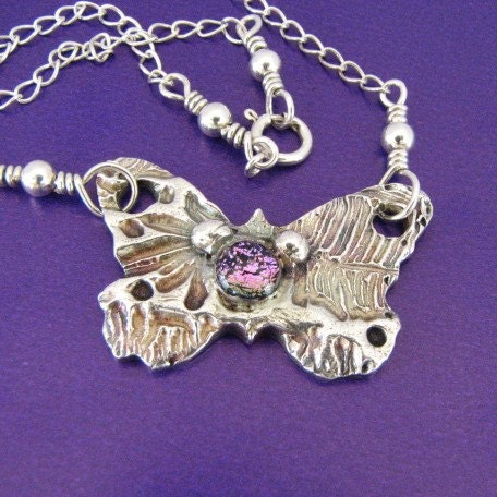 PMC .999 silver Butterfly with Dichroic stone oxidized Custom designer jewelry Australian Designer MSIA team jewellery