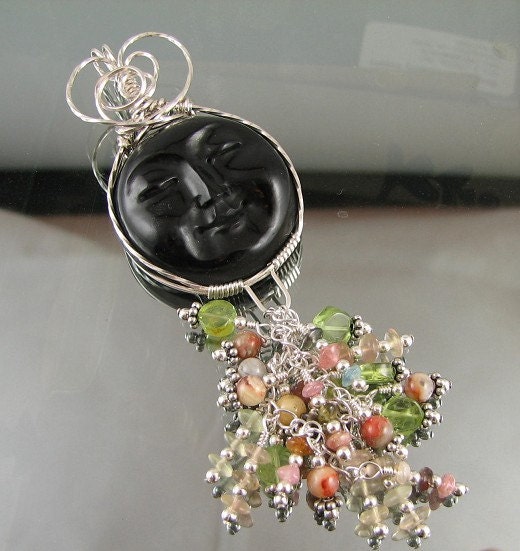 Moon face pendant Sterling Silver - with multi genuine gemstones Custom designer jewelry Australian Designer MSIA team jewellery
