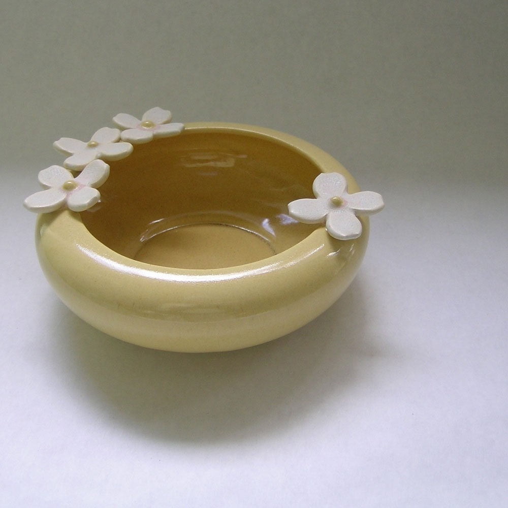 Dogwood Flower Ceramic Bowl in Yellow