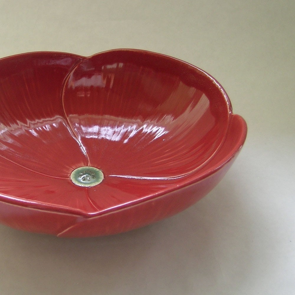 Ceramic Poppy Serving Bowl for Table, Dining, Entertaining