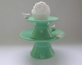 Cupcake Stand Pair with Birds in Vintage Green