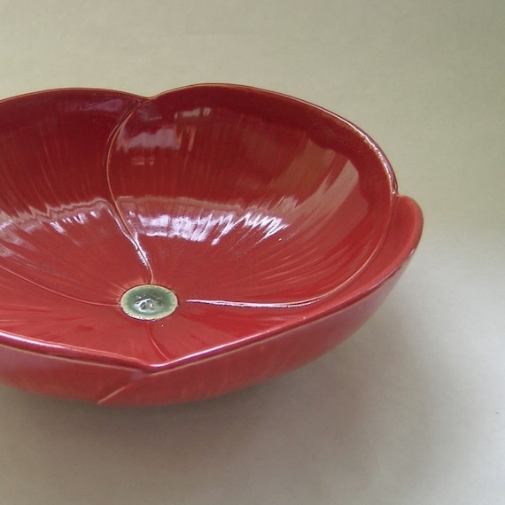 Ceramic Poppy Serving Bowl for Table, Dining, Entertaining