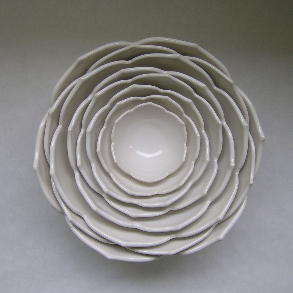 Nesting Ceramic Lotus Bowls Set of Eight