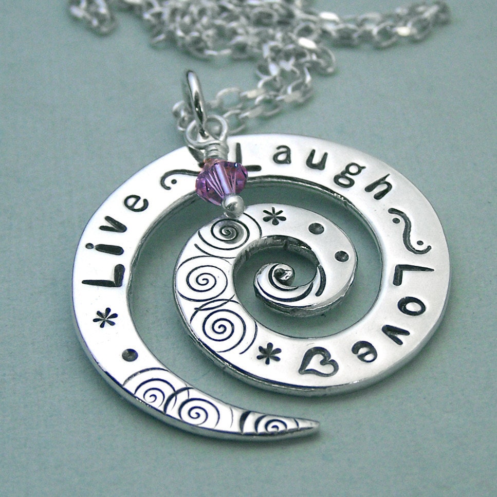 Affirmation Necklace - Live Laugh Love - Hand Stamped Sterling Silver Spiral