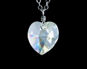 READY TO SHIP - Swarovski Crystal Heart Necklace - Oxidized Sterling Silver - Crystal Moonlight