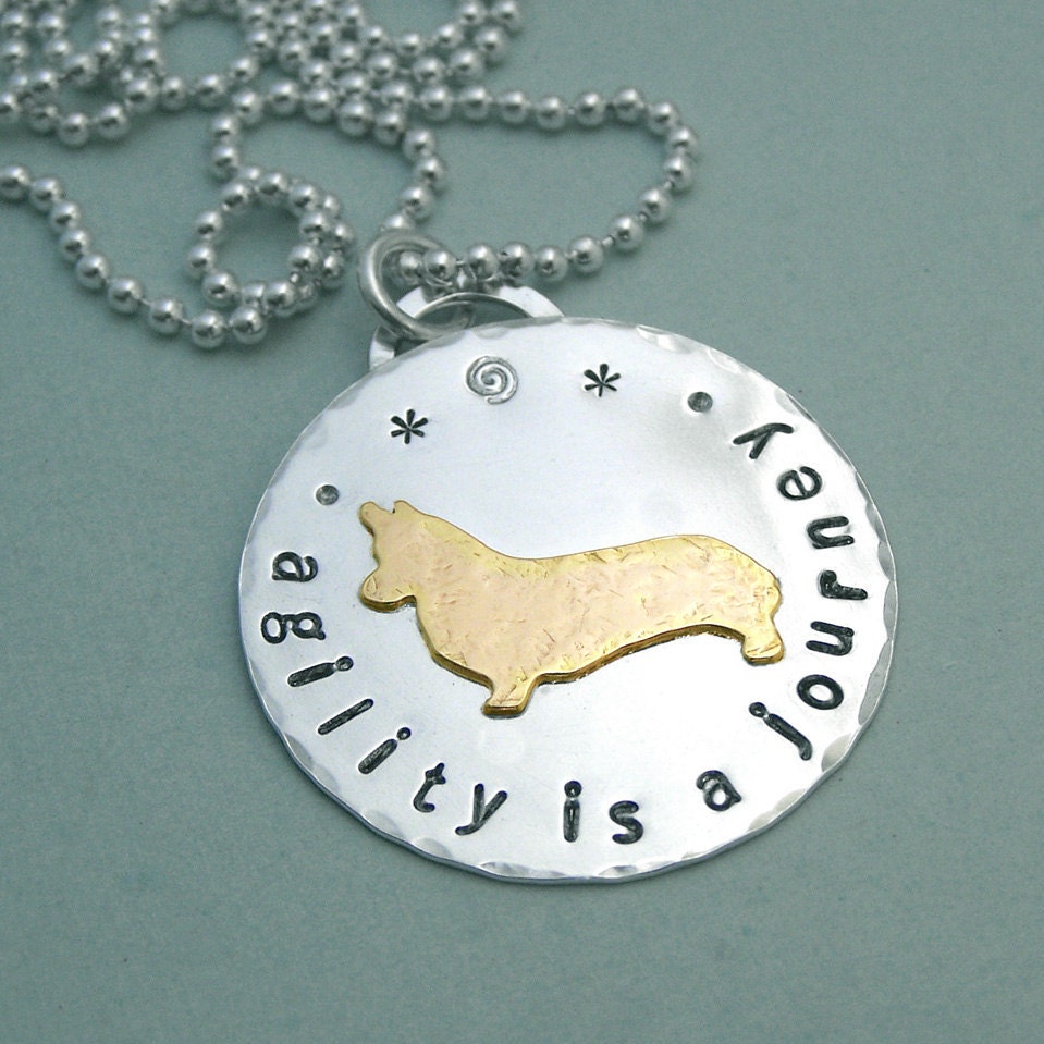 Corgi Agility Necklace - Sterling Silver and 14K Gold Filled - agility is a journey