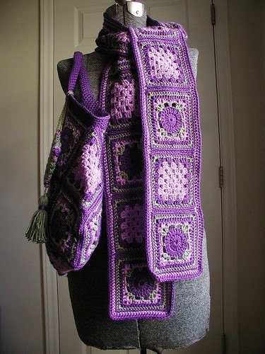 PDF Crochet Pattern - Vintage Style Granny Square Scarf