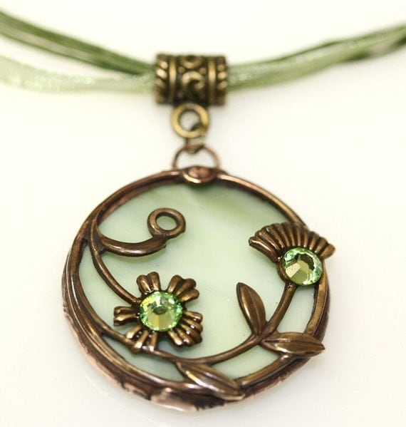Round Stained Glass and Filigree Pendant (SGVL-P5) (RESEREVED for DIVYA)