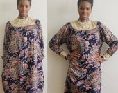 Sz S M Vintage 80s Bold Floral Print Phool Tent Dress